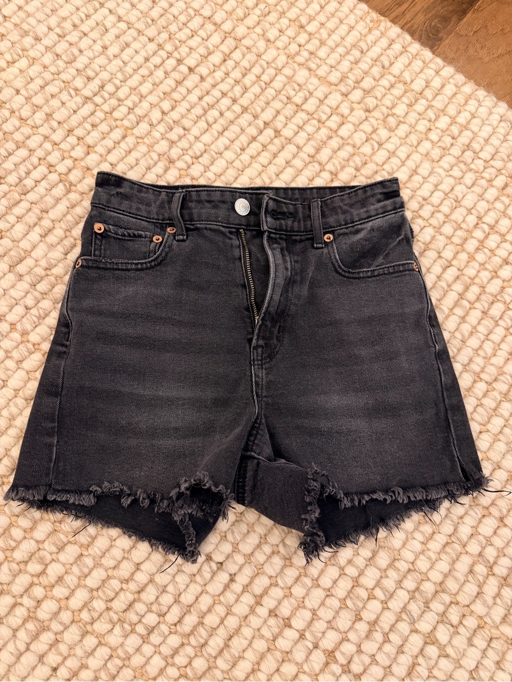 American Eagle Outfitters Black Frayed-Hem High-Rise Jean Shorts